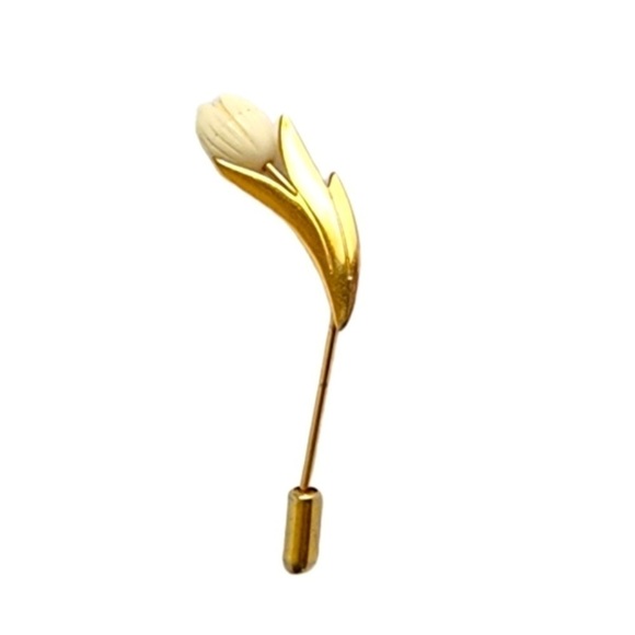 Vintage Tulip Stick Pin Gold Tone Flower Brooch 60s Avon - Picture 1 of 6
